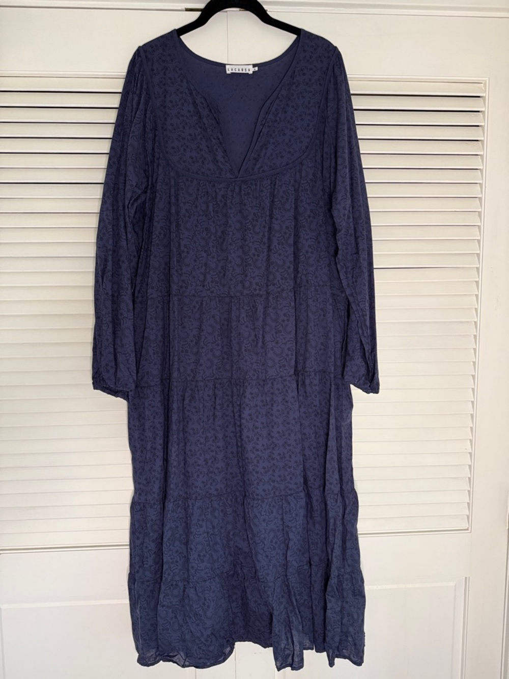 Lightweight Navy Blue Long Sleeve Maxi Dress by